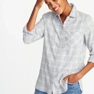 Old Navy Classic Gray Plaid Button-Up Women's Size Medium Flannel Shirt